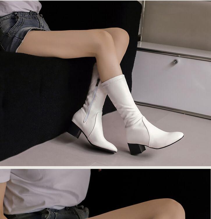 Block Heel Faux Leather Mid Calf Boots Product Image