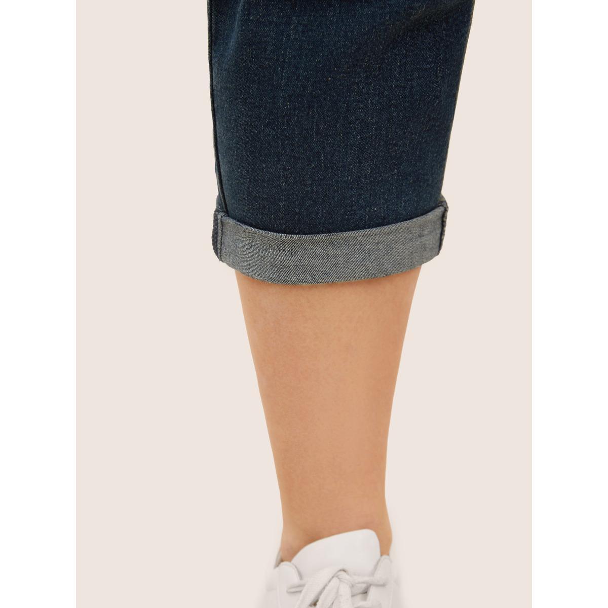 Plus Size Vintage Slanted Pocket Roll Hem Jeans Women DarkBlue Casual High stretch Slanted pocket Jeans BloomChic 30/6X Product Image