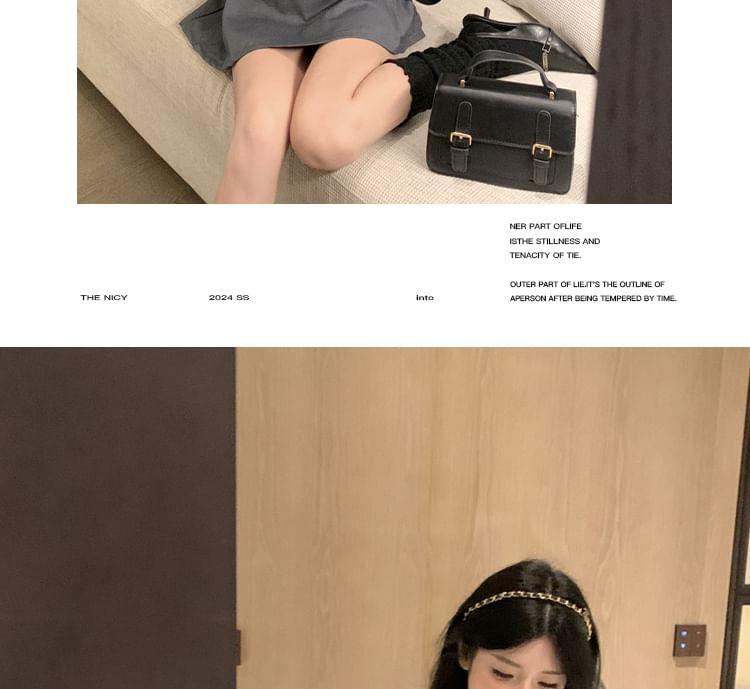 Long-Sleeve V-Neck Lettering Asymmetrical Tee / Mid Rise Plain Belted Skorts Product Image