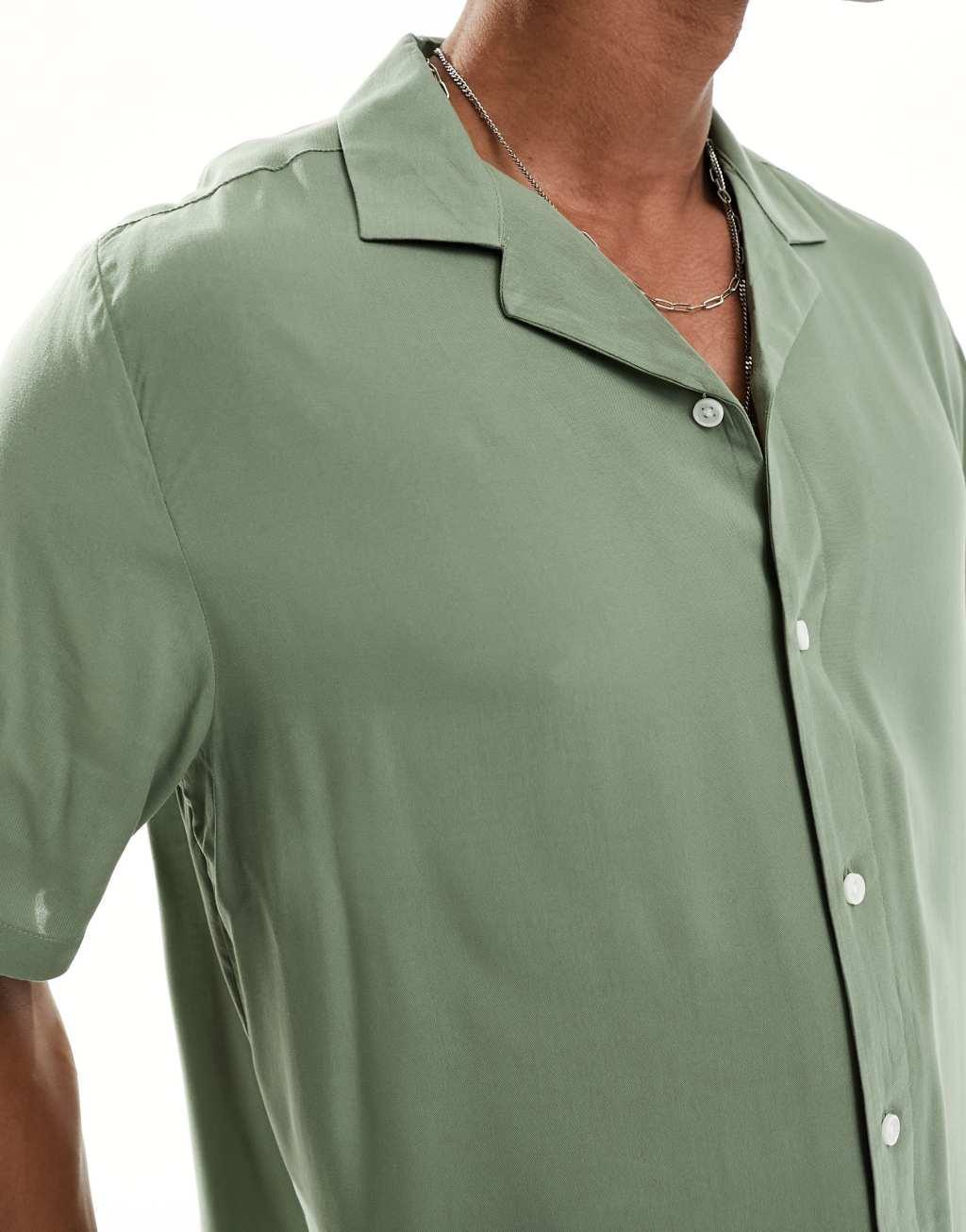 ASOS DESIGN relaxed fit viscose shirt with revere collar Product Image