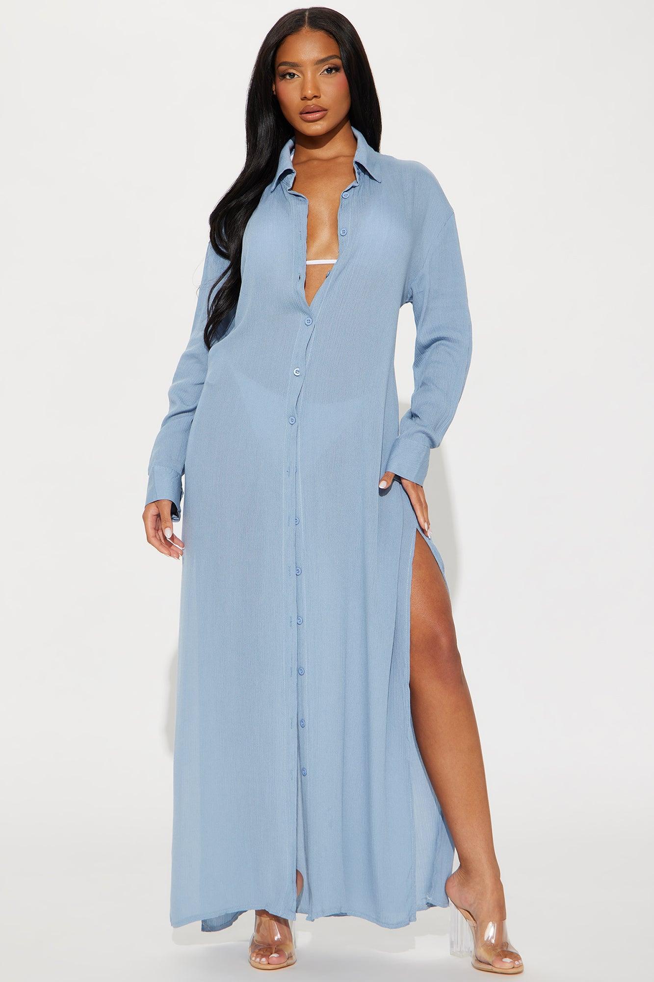 Breezy Nights Linen Swim Cover Up Kimono - Blue Product Image