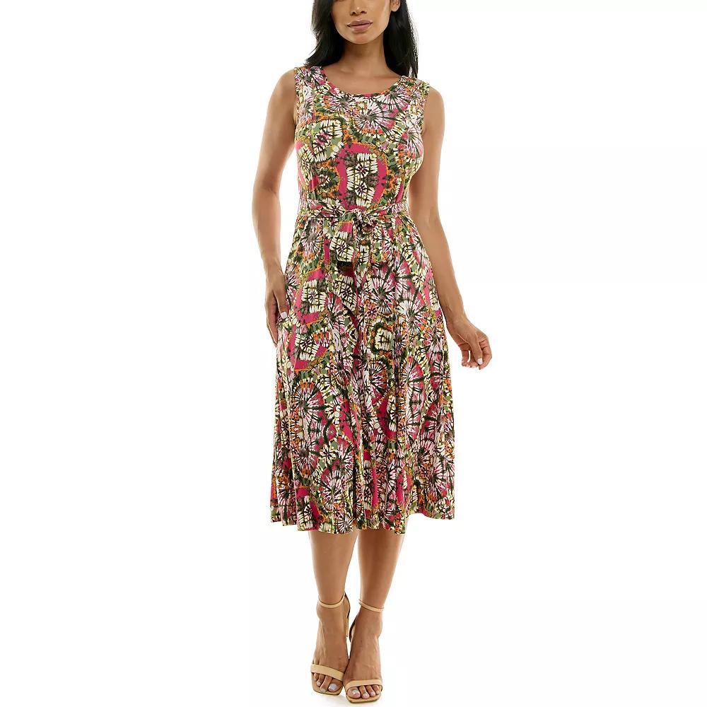Women's Nina Leonard Belted Sleeveless Print Midi Dress, Size: XL, Brown Team Product Image