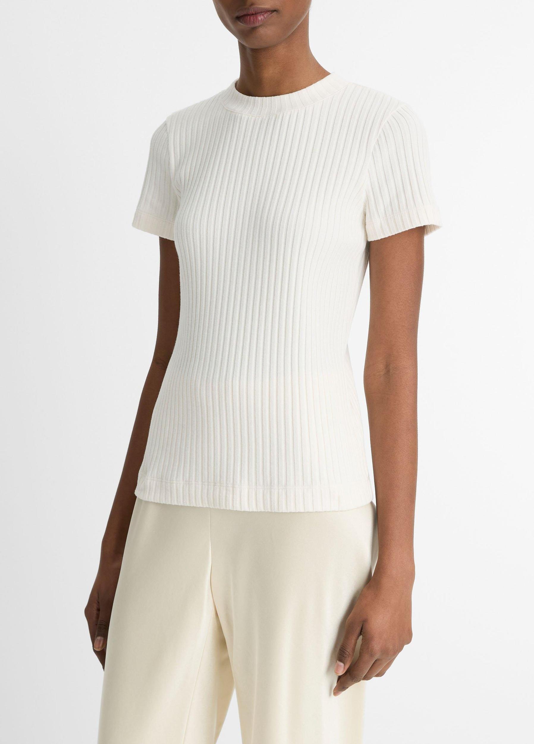 Womens Ribbed Cotton-Blend Top, Off White, Size L Vince Product Image