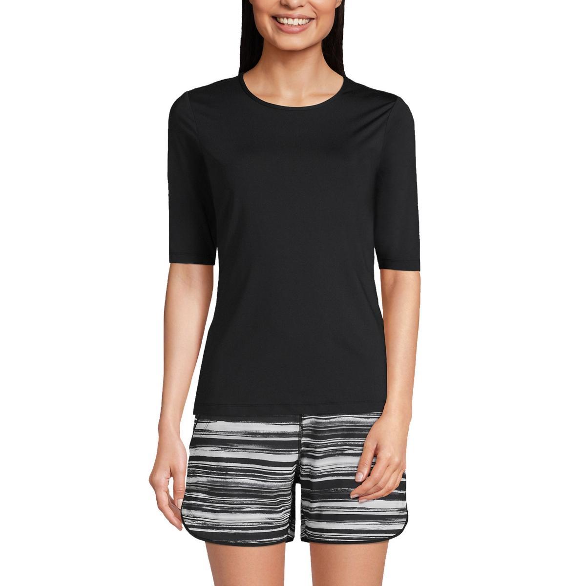 Women's Lands' End UPF 50 Elbow-Sleeve Rash Guard Swim Tee, Size: XL, Red Rose Stripe Product Image