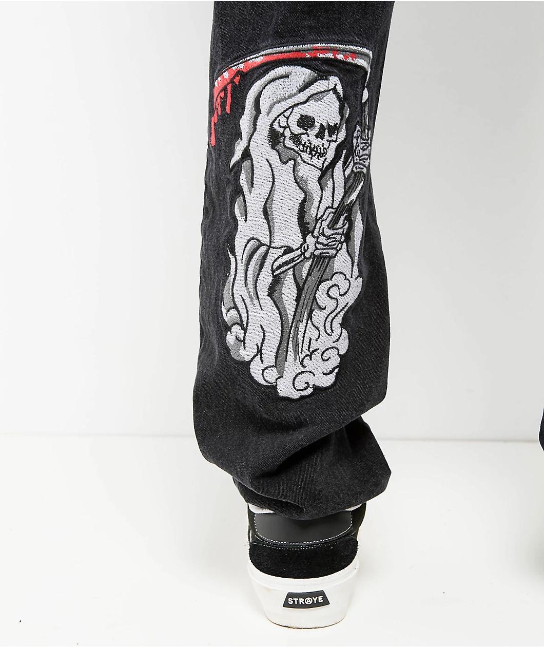 Ed Hardy x Broken Promises Death Shadow Black Loose Fit Jeans Product Image