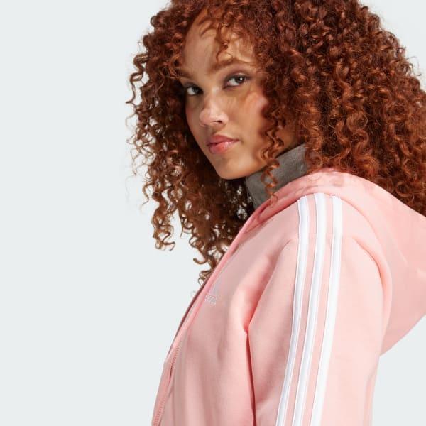 adidas Essentials 3-Stripes Full-Zip Fleece Hoodie Linen Green S Womens Product Image