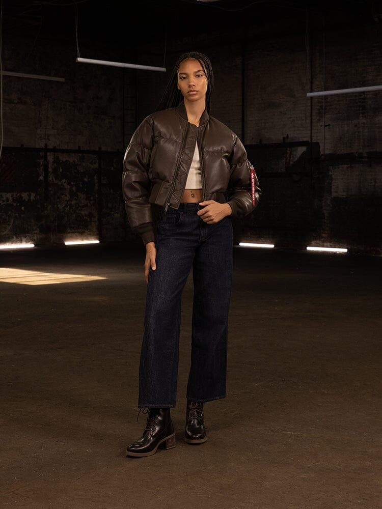 WOMEN'S SIERRA FAUX LEATHER SHORT PUFFER JACKET - CHOCOLATE / XS Product Image