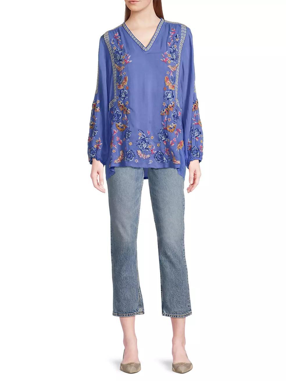 Tamara Floral-Embroidered V-Neck Blouse Product Image