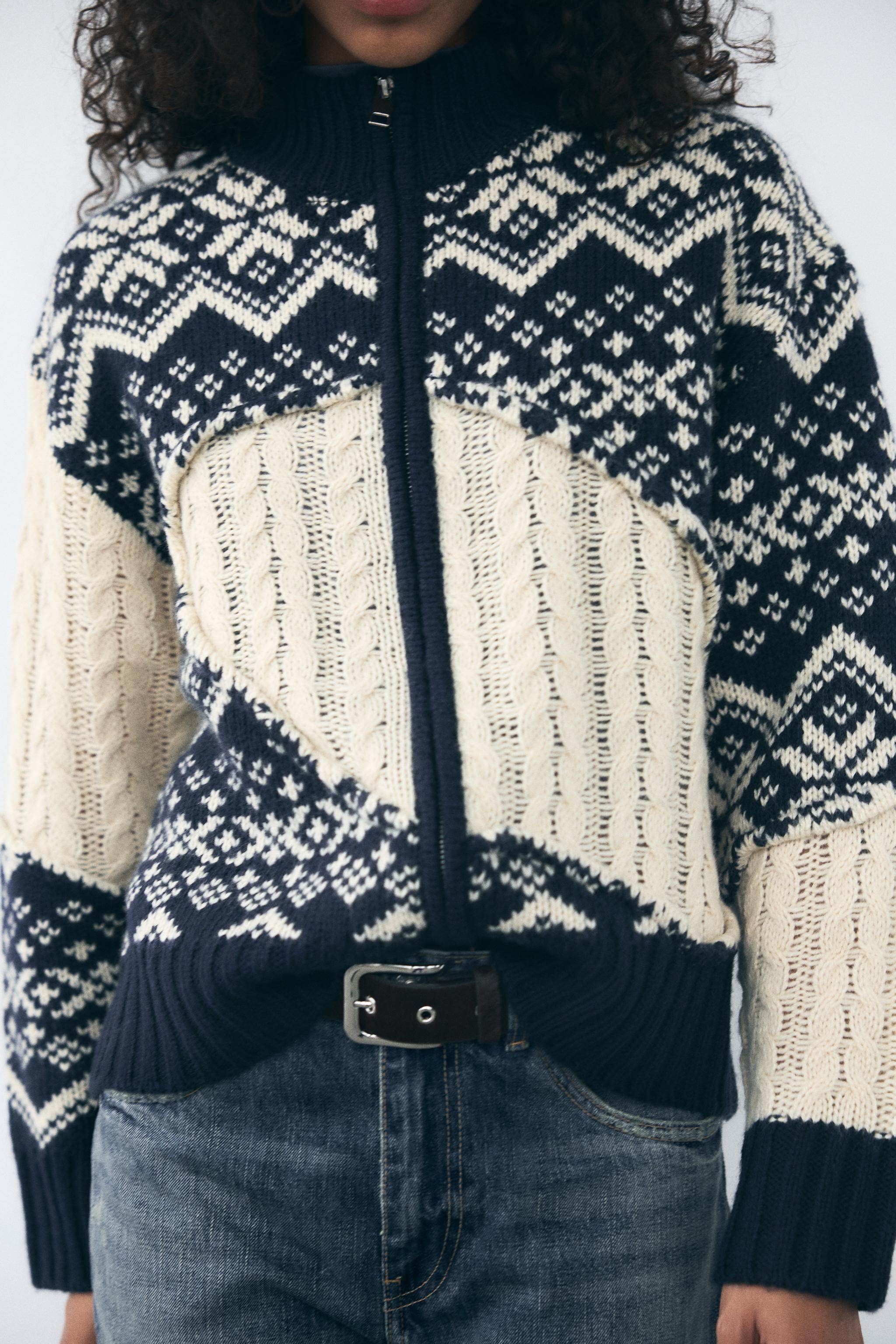 CABLE KNIT JACQUARD KNIT CARDIGAN Product Image