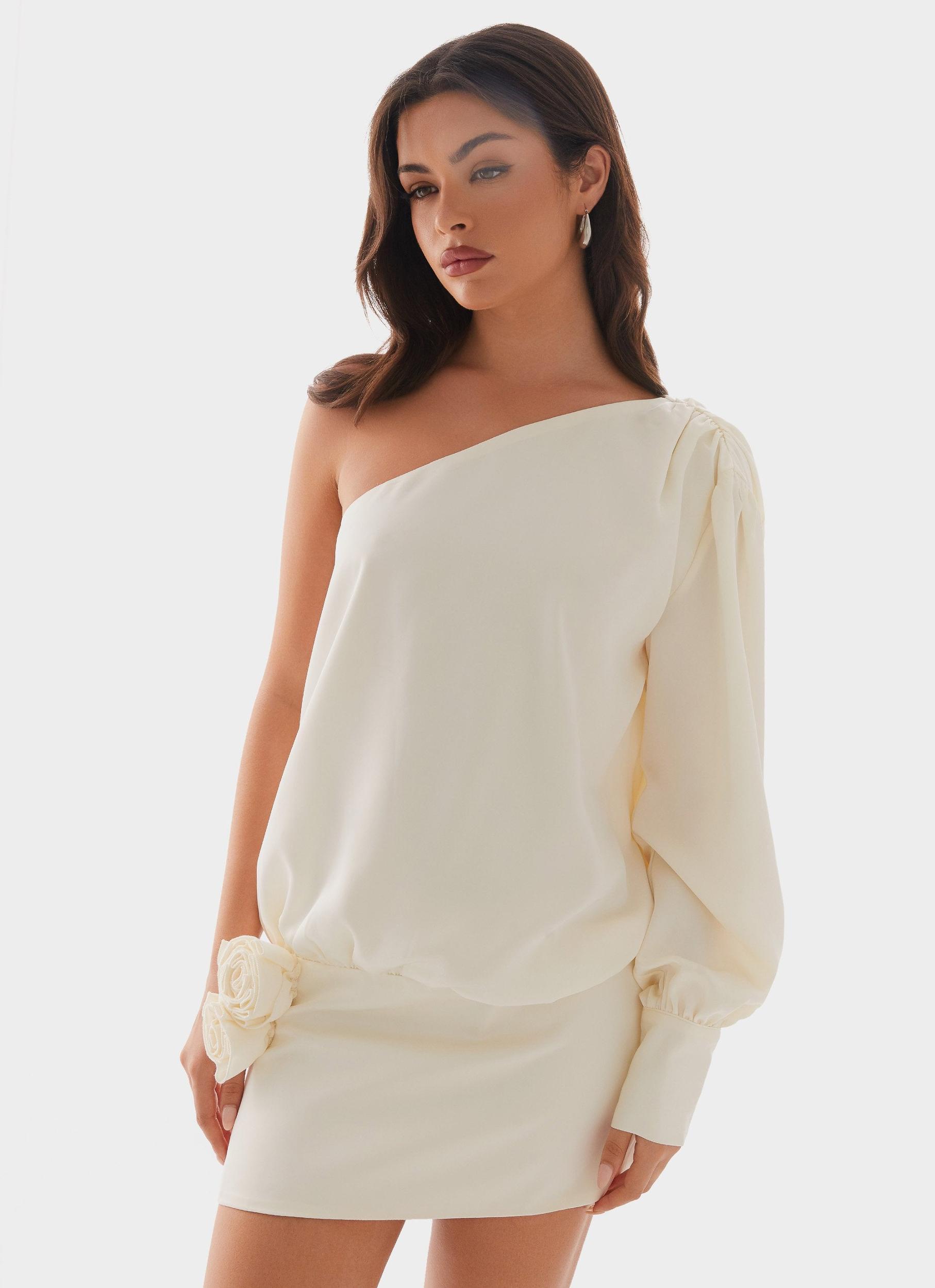 Pippie One Shoulder Mini Dress - Ivory Product Image