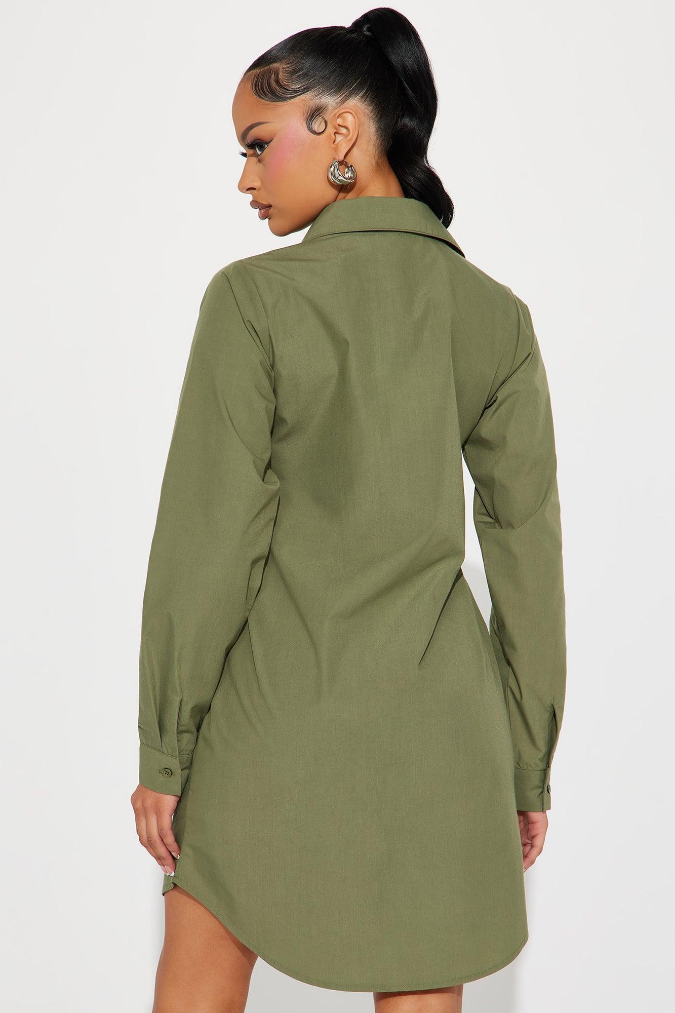Jamie Shirt Dress - Olive Product Image