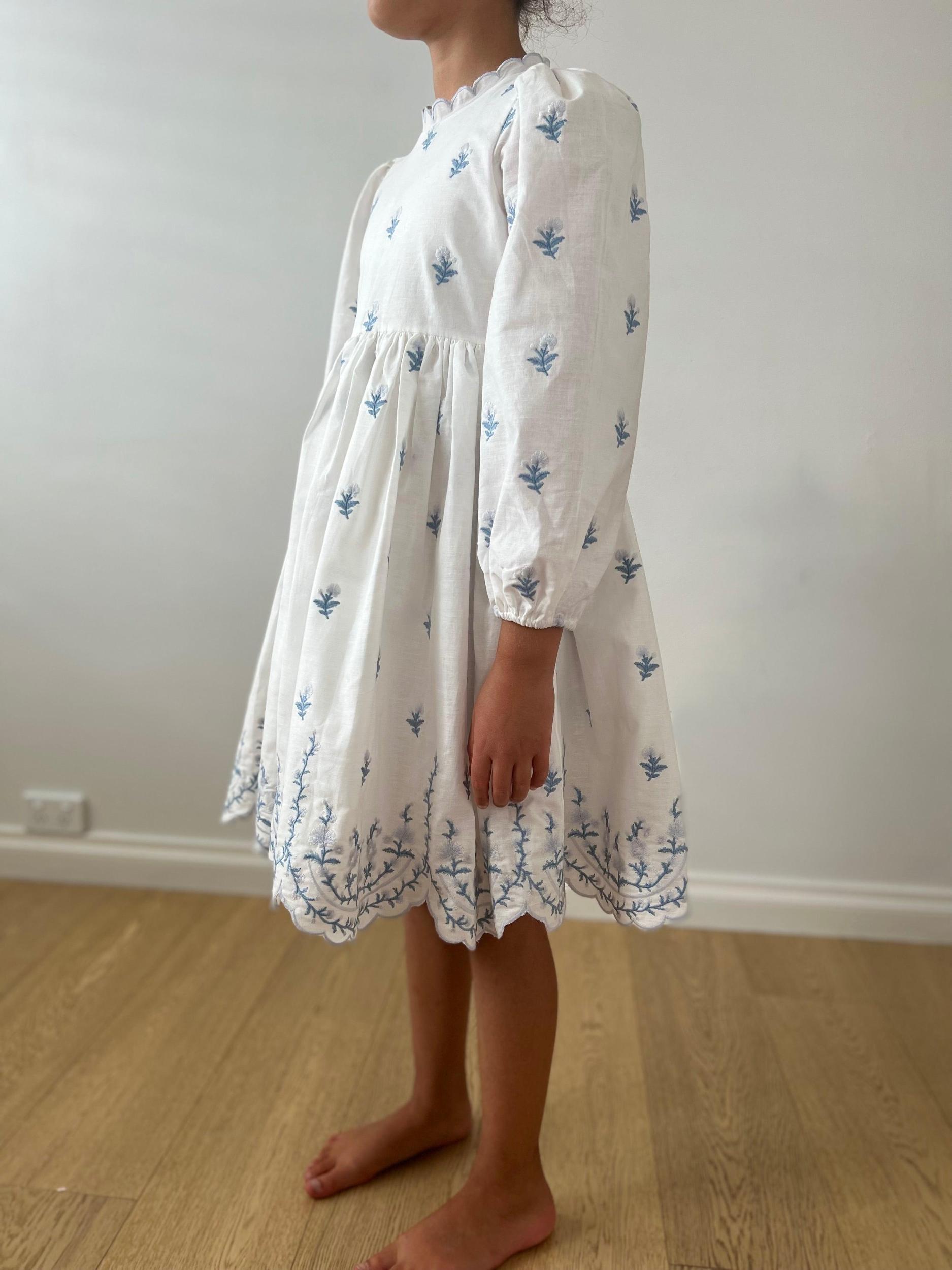 Petite Amalie Embroidered Rose Linen Dress Product Image