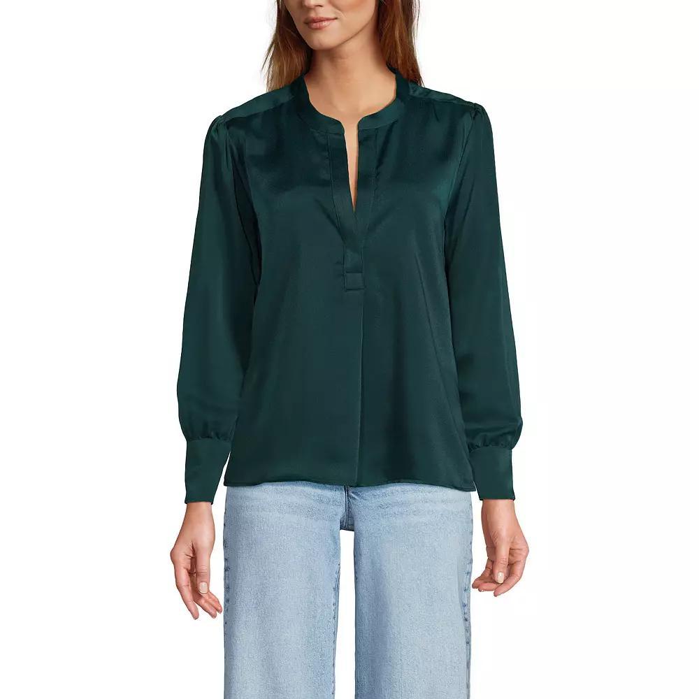 Women's Lands' End Satin Popover Shirt, Size: XS, Ivory Product Image