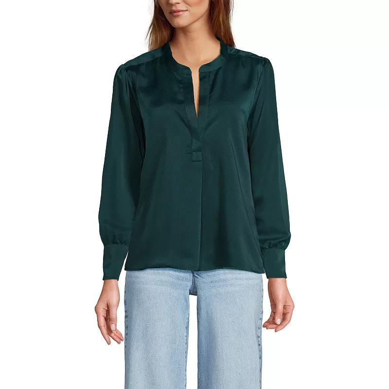 Women's Lands' End Satin Popover Shirt, Size: XS, Ivory Product Image