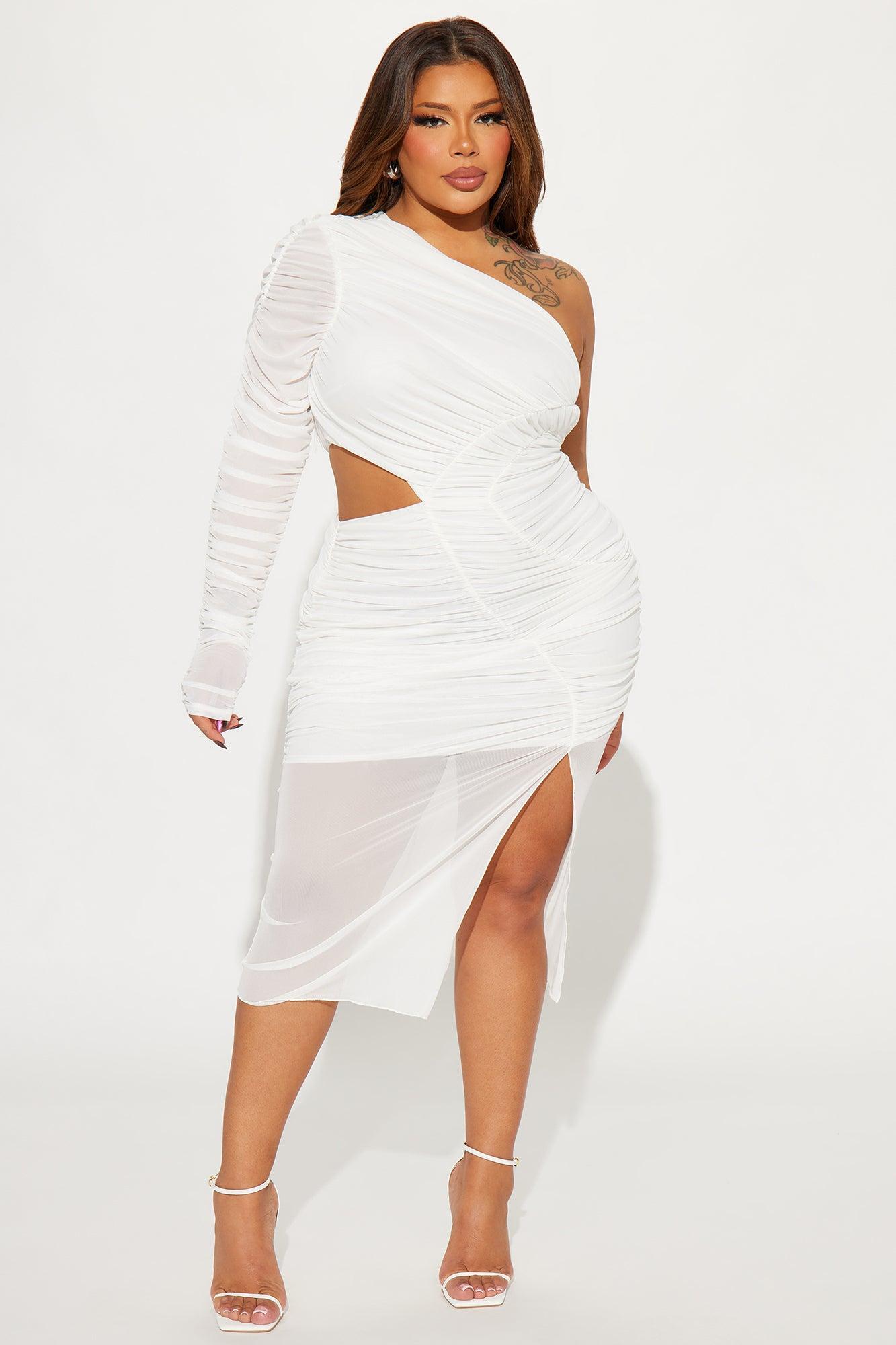 Arielle Mesh Midi Dress - Off White Product Image