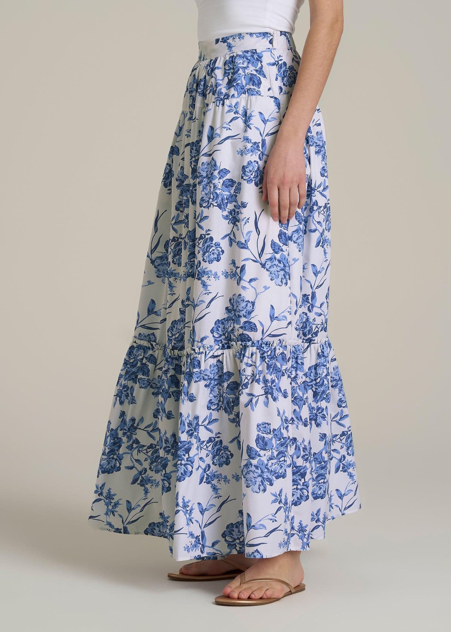 Tiered Cotton Maxi Skirt for Tall Women in Floral Bloom Female Product Image