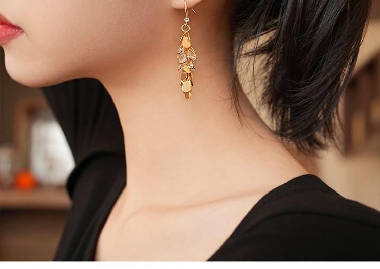 Rhinestone Fringed Drop Hook Earring Product Image