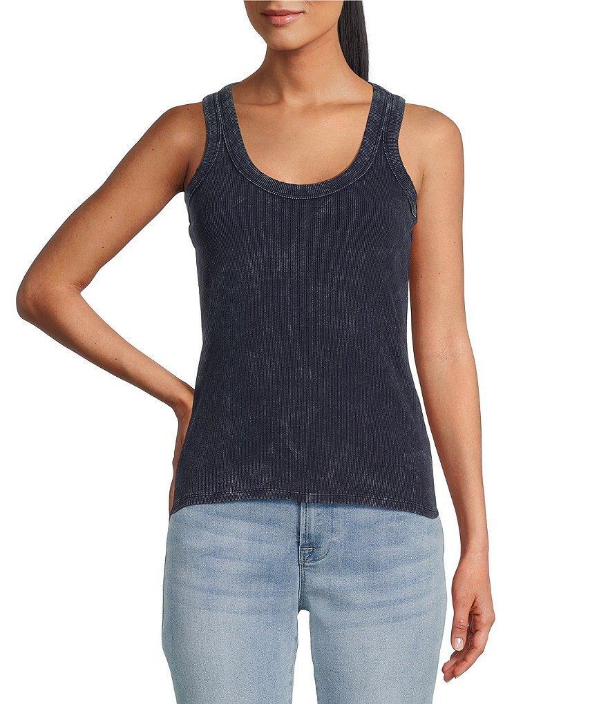 Reba Scoop Neck Ribbed Knit Sleevless Tank Top Product Image