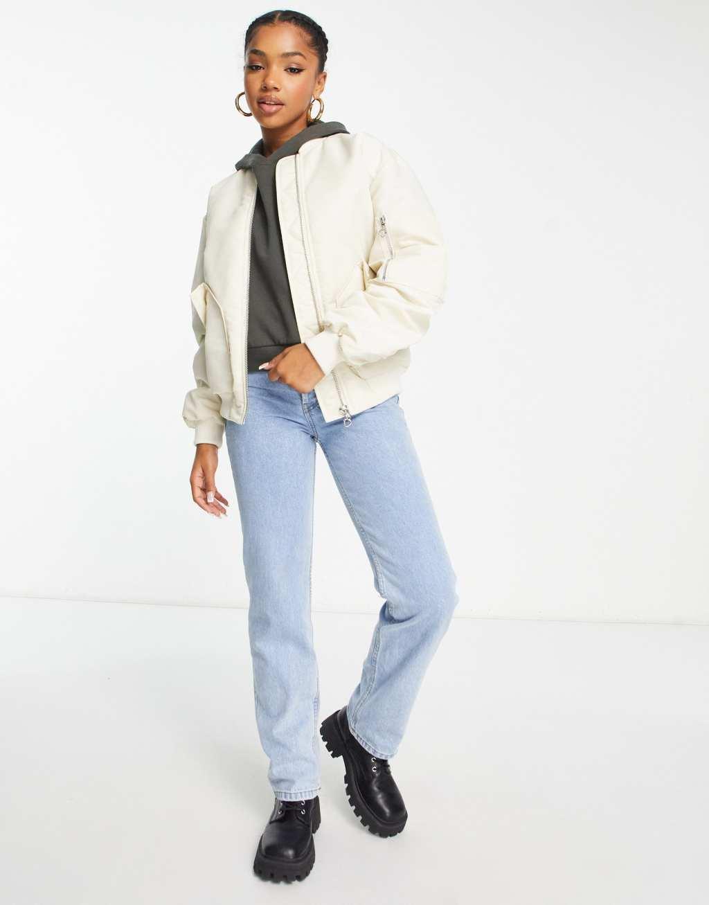 Miss Selfridge ruched sleeve bomber jacket Product Image