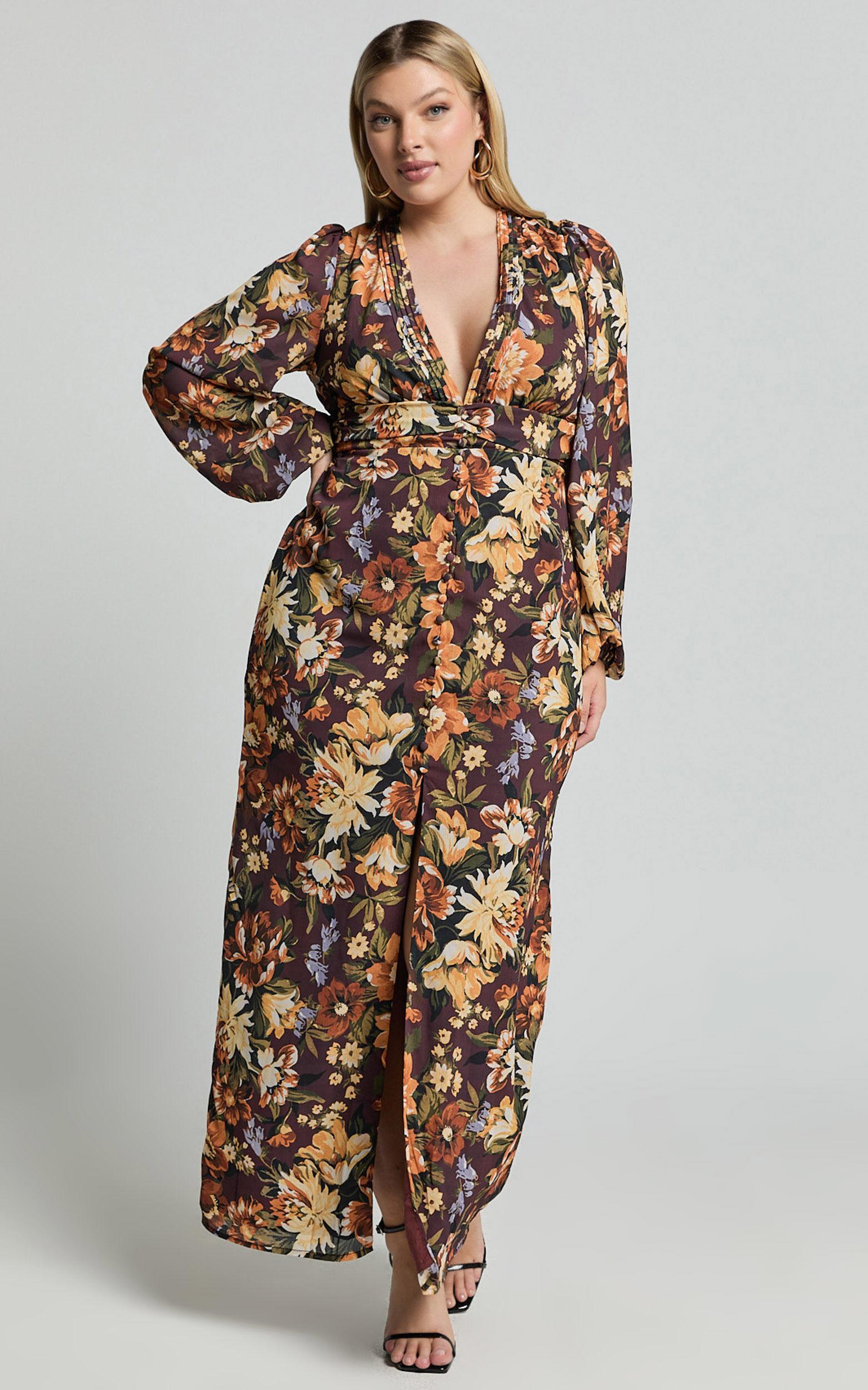 Lorelei Midi Dress - V Neck Balloon Sleeve Dress in Indulgent Bloom Product Image