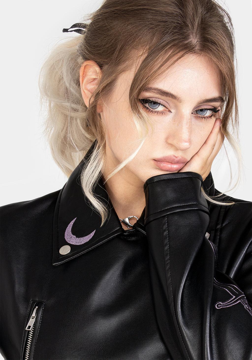 Sigil Embroidered Faux Leather Jacket Product Image