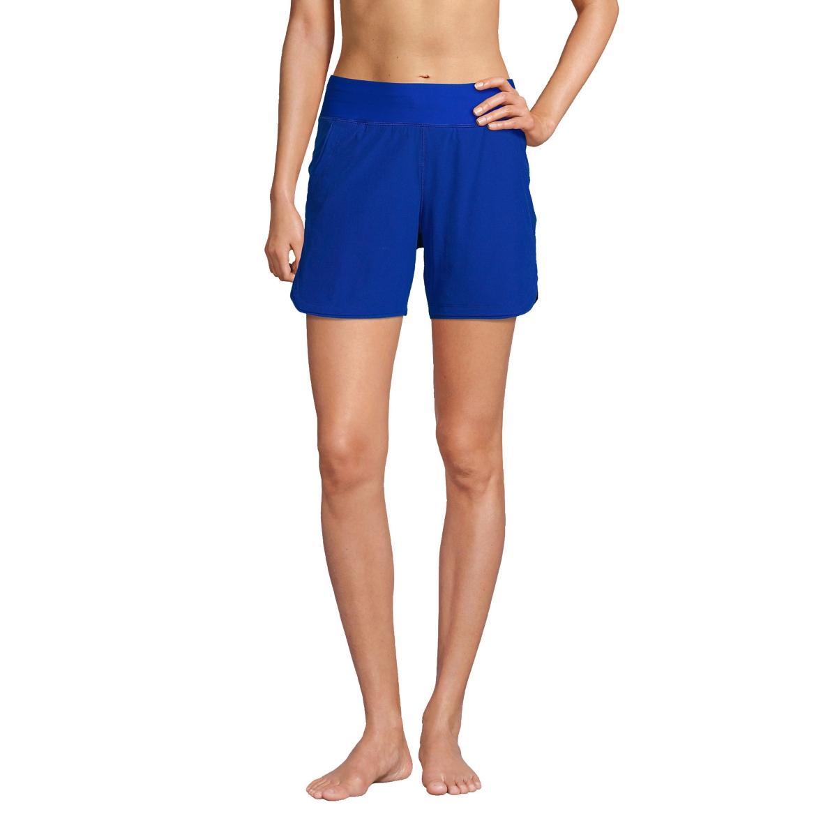 Petite Lands' End 5" Quick Dry Elastic Waist Board Shorts Swim Cover-up, Women's, Size: 12 Petite, Deep  Blue Product Image