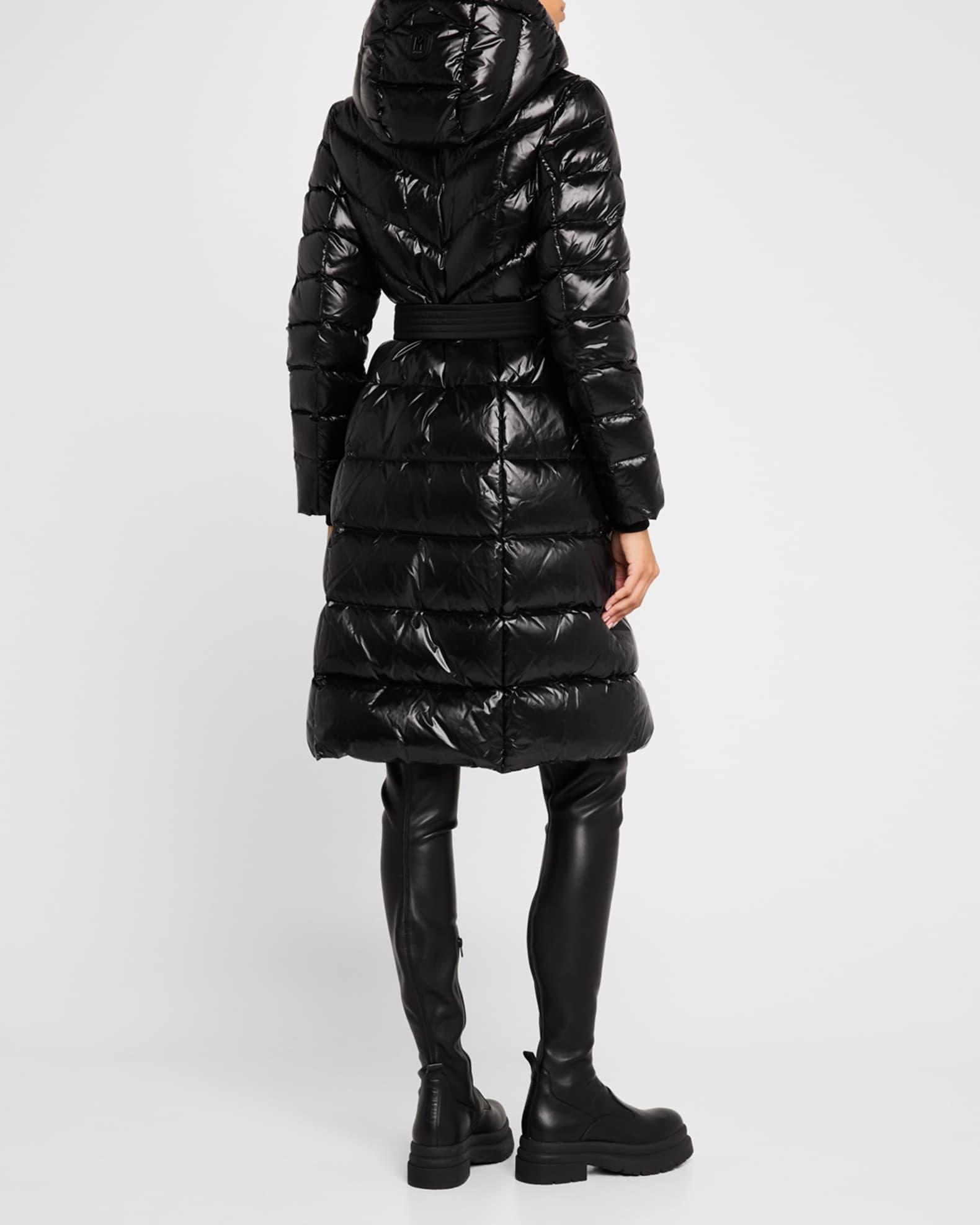 Coralia Lustrous Light Down Coat with Sash Belt Product Image