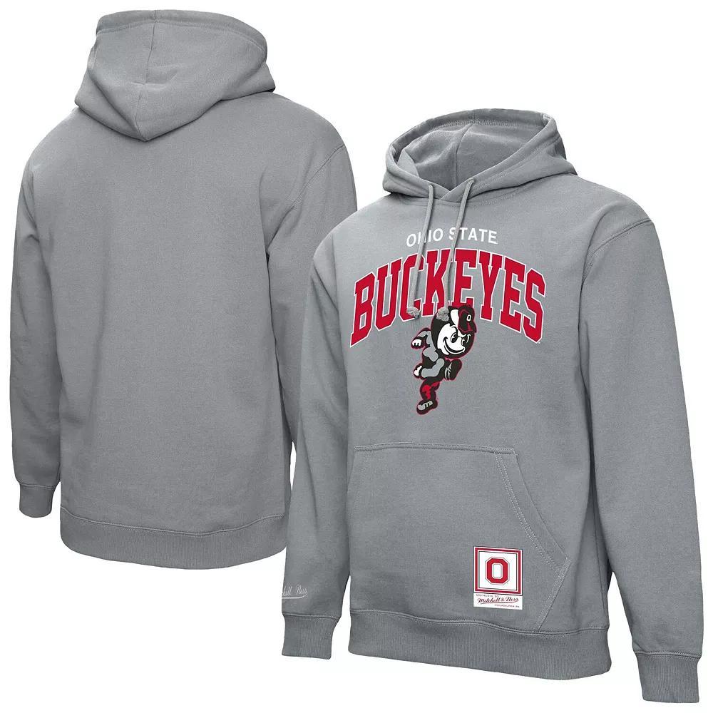 Men's Mitchell & Ness  Heather Gray Ohio State Buckeyes Classic Arch Pullover Hoodie, Size: XL, Grey Product Image