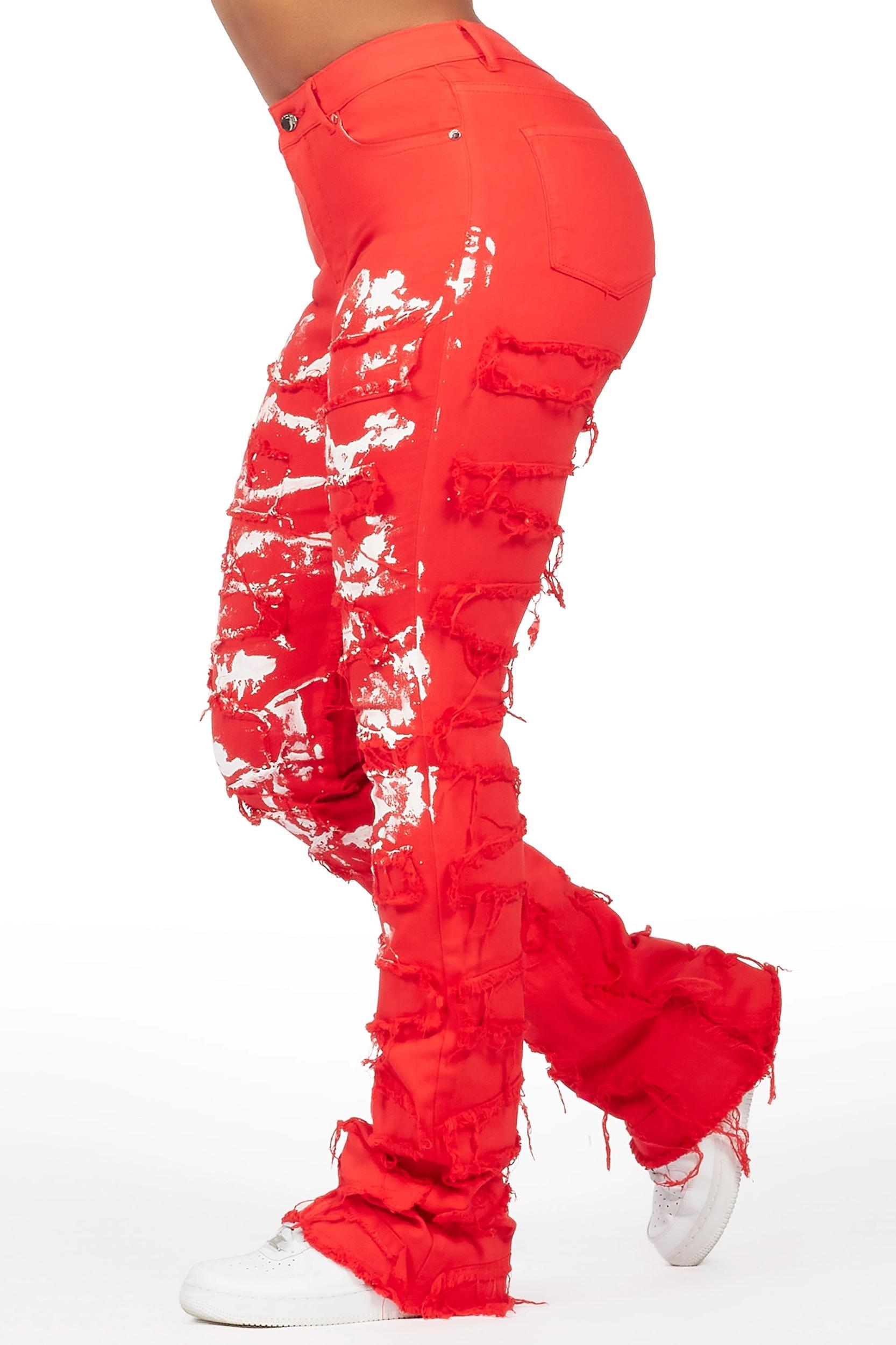 Kristen Red Painted Stacked Jean Female Product Image