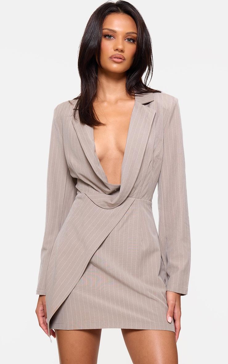 Stone Pinstripe Plunge Blazer Dress Product Image
