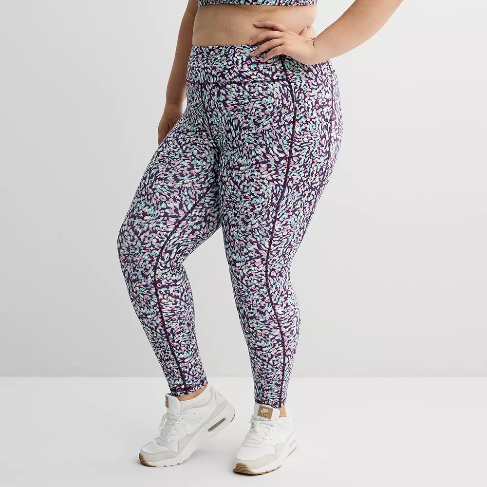 Plus Size Tek Gear Ultrastretch High-Waisted Side Pocket 7/8 Leggings, Womens Purple Spotted Product Image