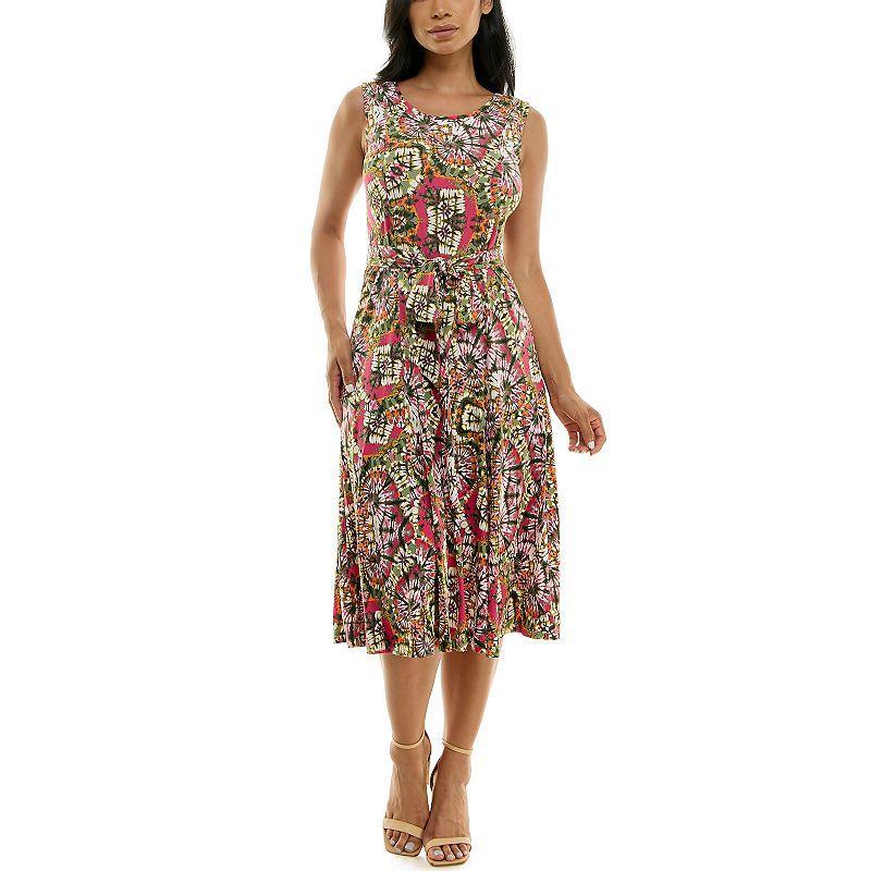 Women's Nina Leonard Belted Sleeveless Print Midi Dress, Size: XL, Brown Team Product Image