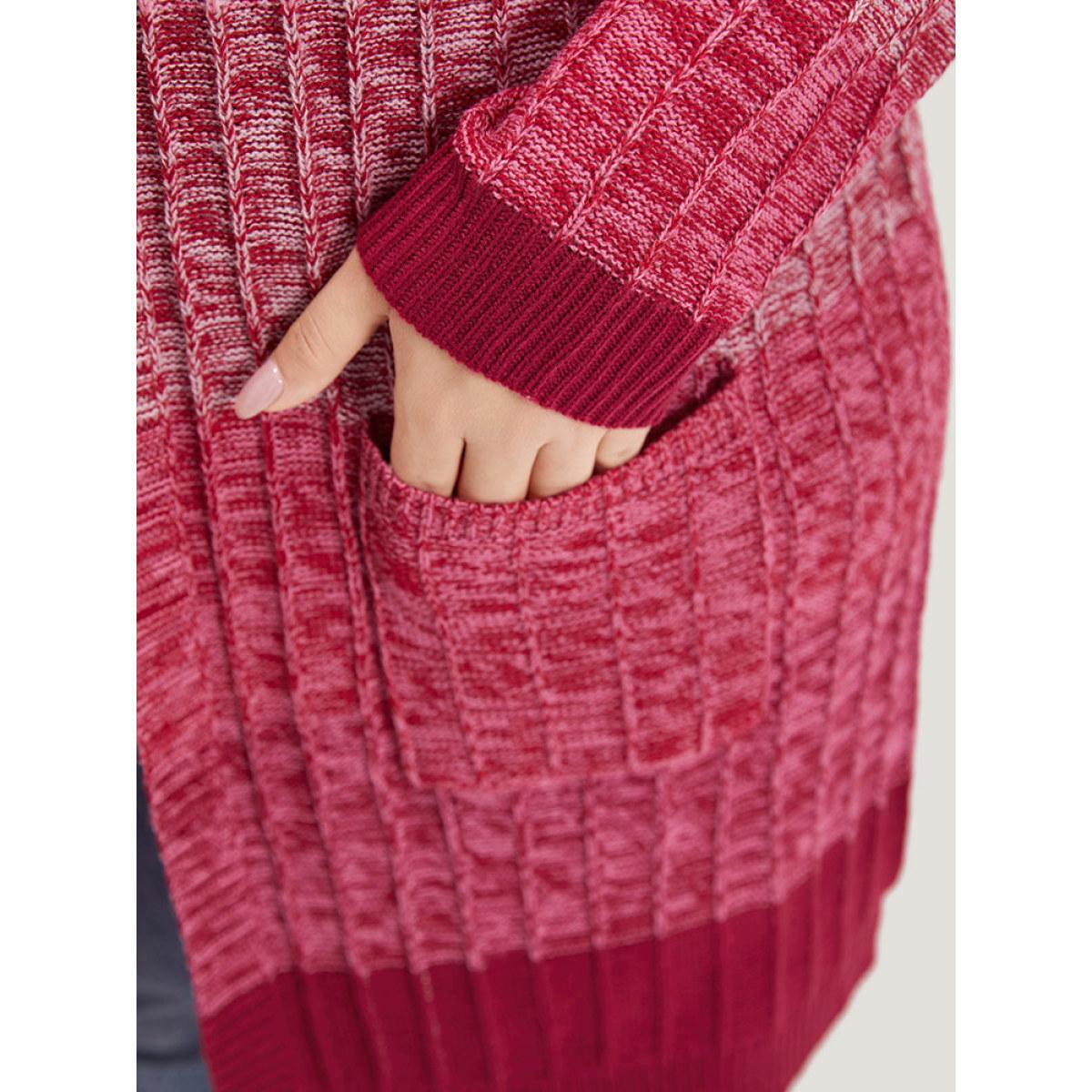 Plus Size Ombre Colorblock Patched Pocket Tunic Cardigan Watermelon Women Casual Loose Long Sleeve Dailywear Cardigans BloomChic 30/6X Product Image