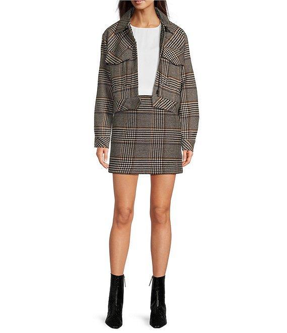 Le' AL.X Wool Blend Knit Glen Plaid High Rise Mini Pencil Coordinating Skirt Product Image