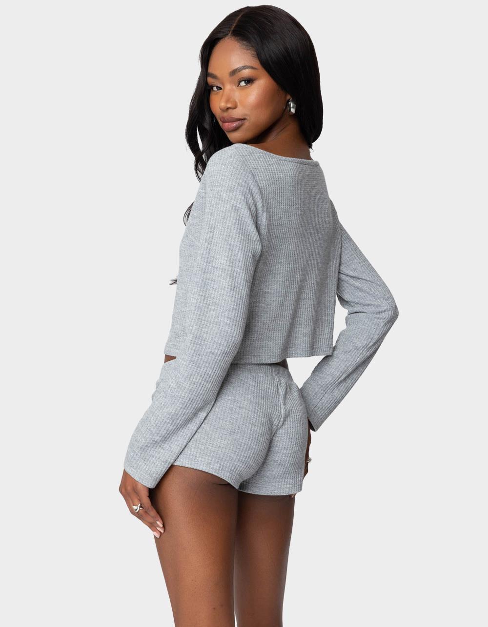 EDIKTED Teddy Cropped Waffle Top Product Image