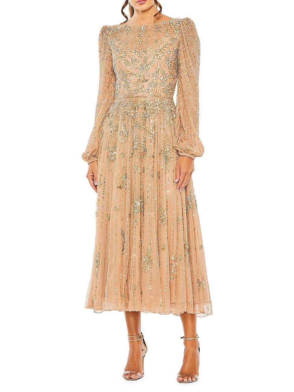 Womens Embellished Long-Sleeve Midi-Dress Product Image