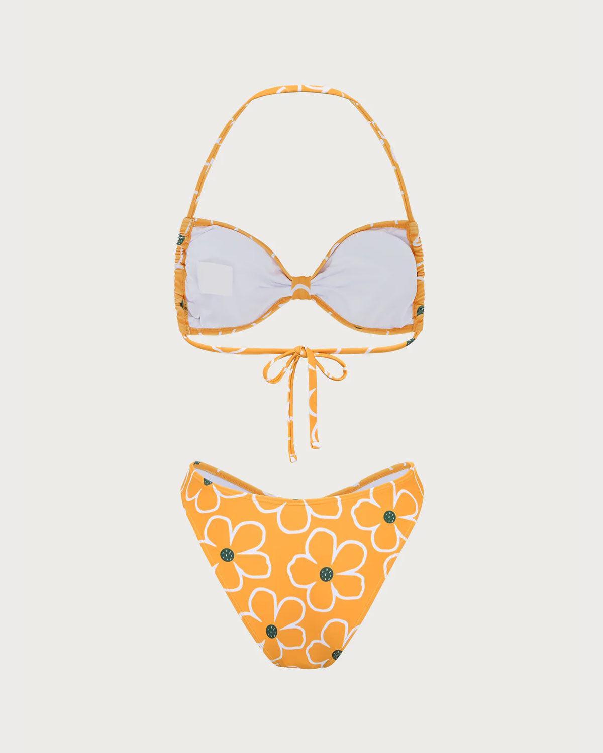 Orange Floral Triangle Bikini Set Product Image