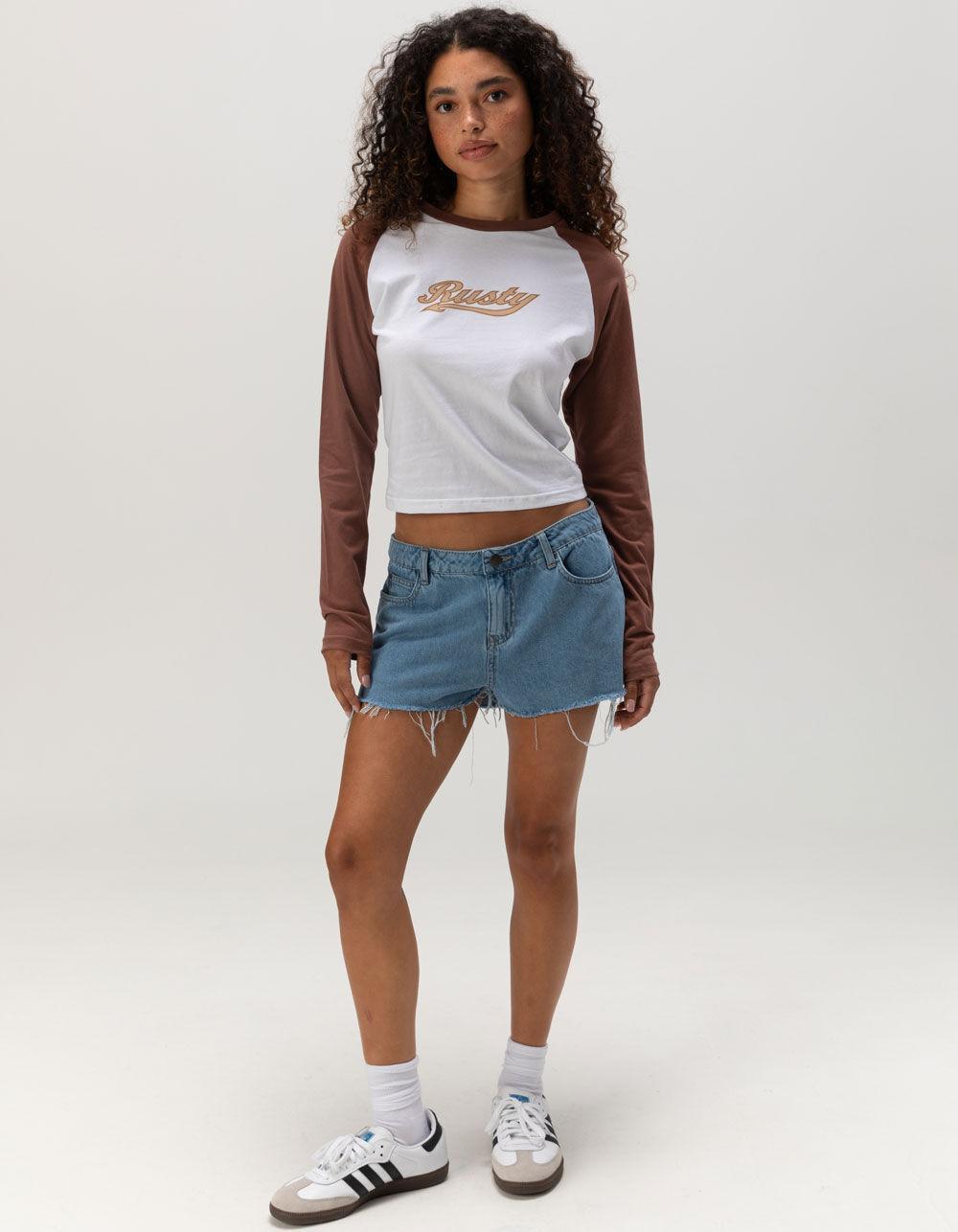 RUSTY Norty Long Sleeve Womens Raglan Baby Tee - white brown Product Image