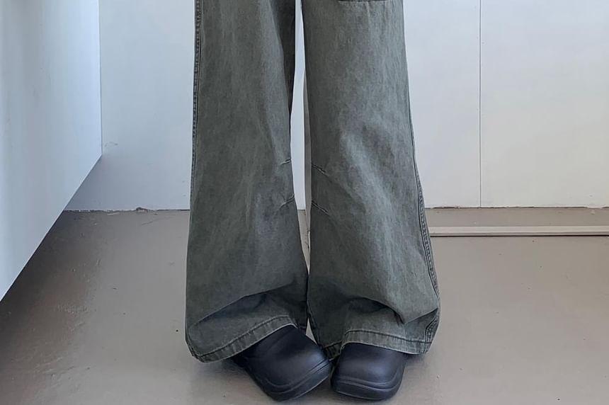 High Rise Ruffle Asymmetrical Wide Leg Jeans Product Image