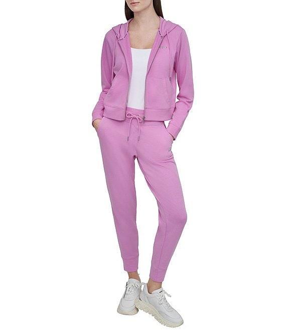 DKNY by Donna Karan Metallic Bubble Logo Knit Drawstring Waist Straight Leg Jogger Pants Product Image