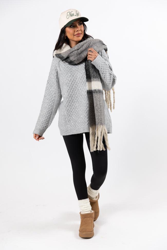 Cable Knit Cuddles Grey Oversized Crew Neck Sweater FINAL SALE Product Image