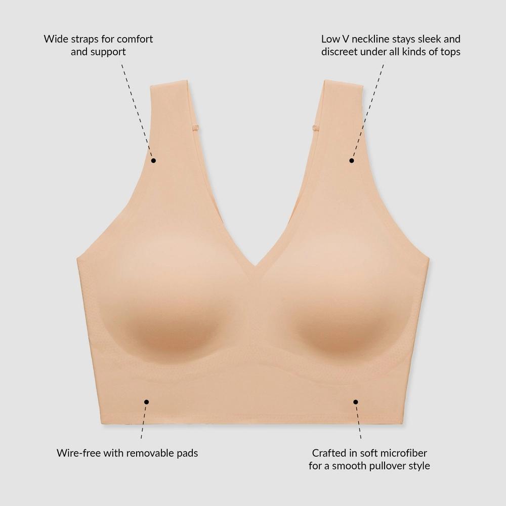 True & Co. True Everybody Women's V Neck Bra - Black S: Seamless, Wireless, Light Support, Removable Padding, Wide Straps Product Image