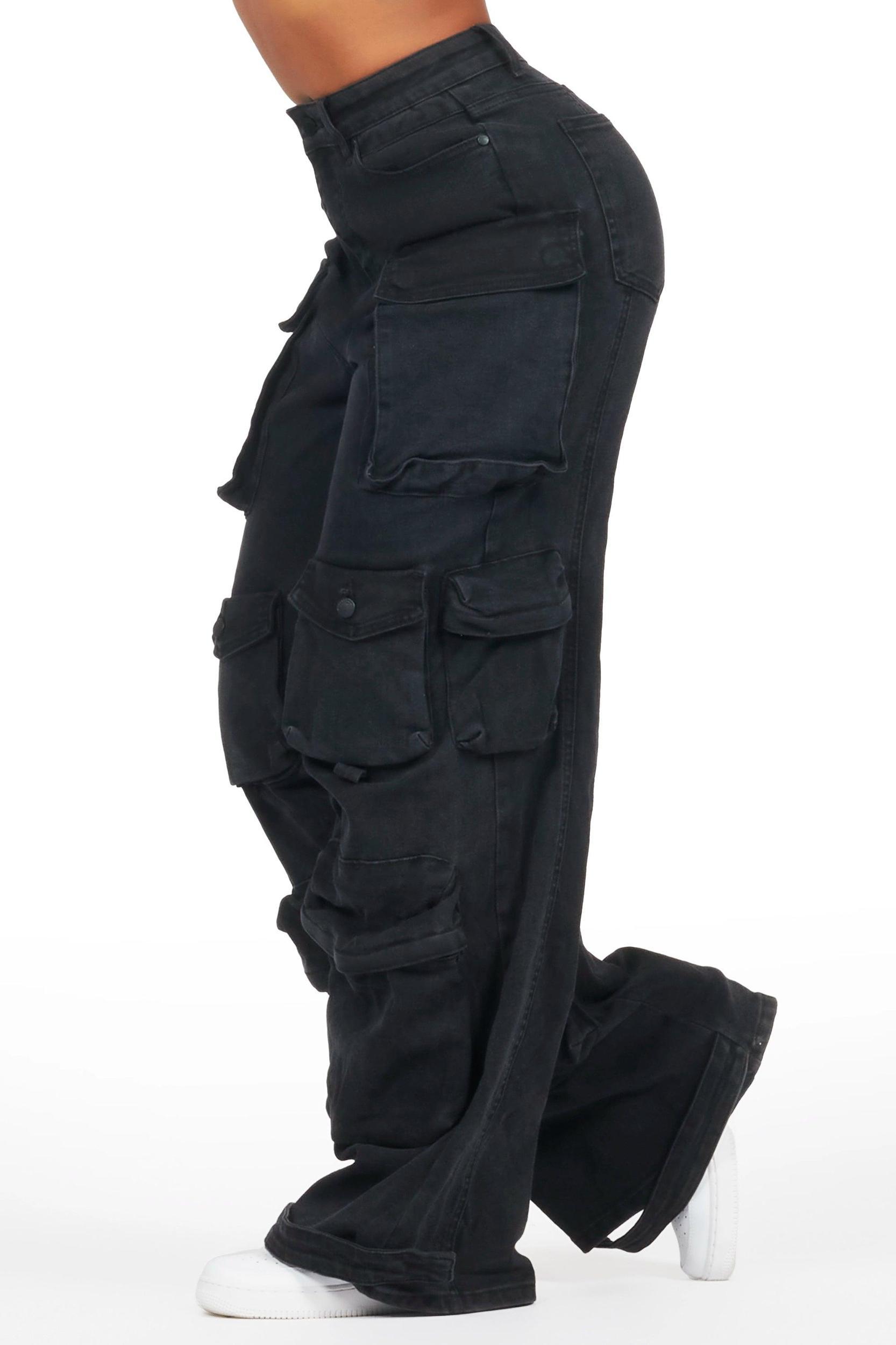 Nakia Black Cargo Wide Leg Jean Female Product Image