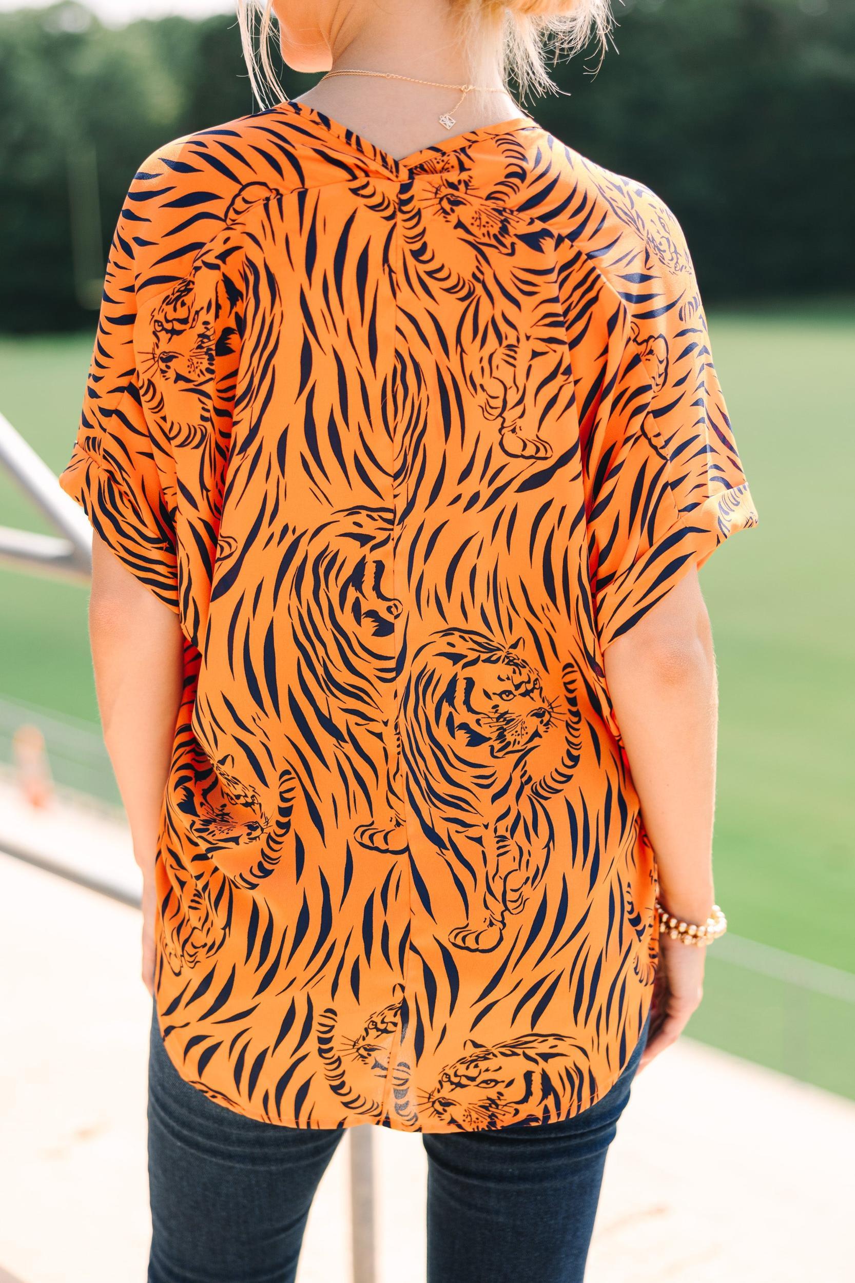 The Madison Orange Tiger Stripe Blouse Female Product Image