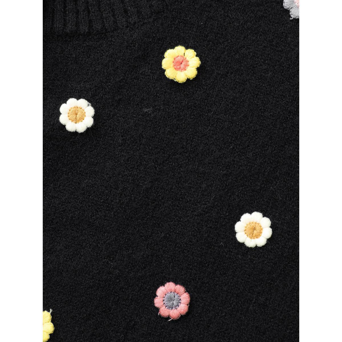 Plus Size Stereo Flower Design Button Through Cardigan Black Women Casual Loose Long Sleeve Everyday Cardigans BloomChic 14-16/1X Product Image