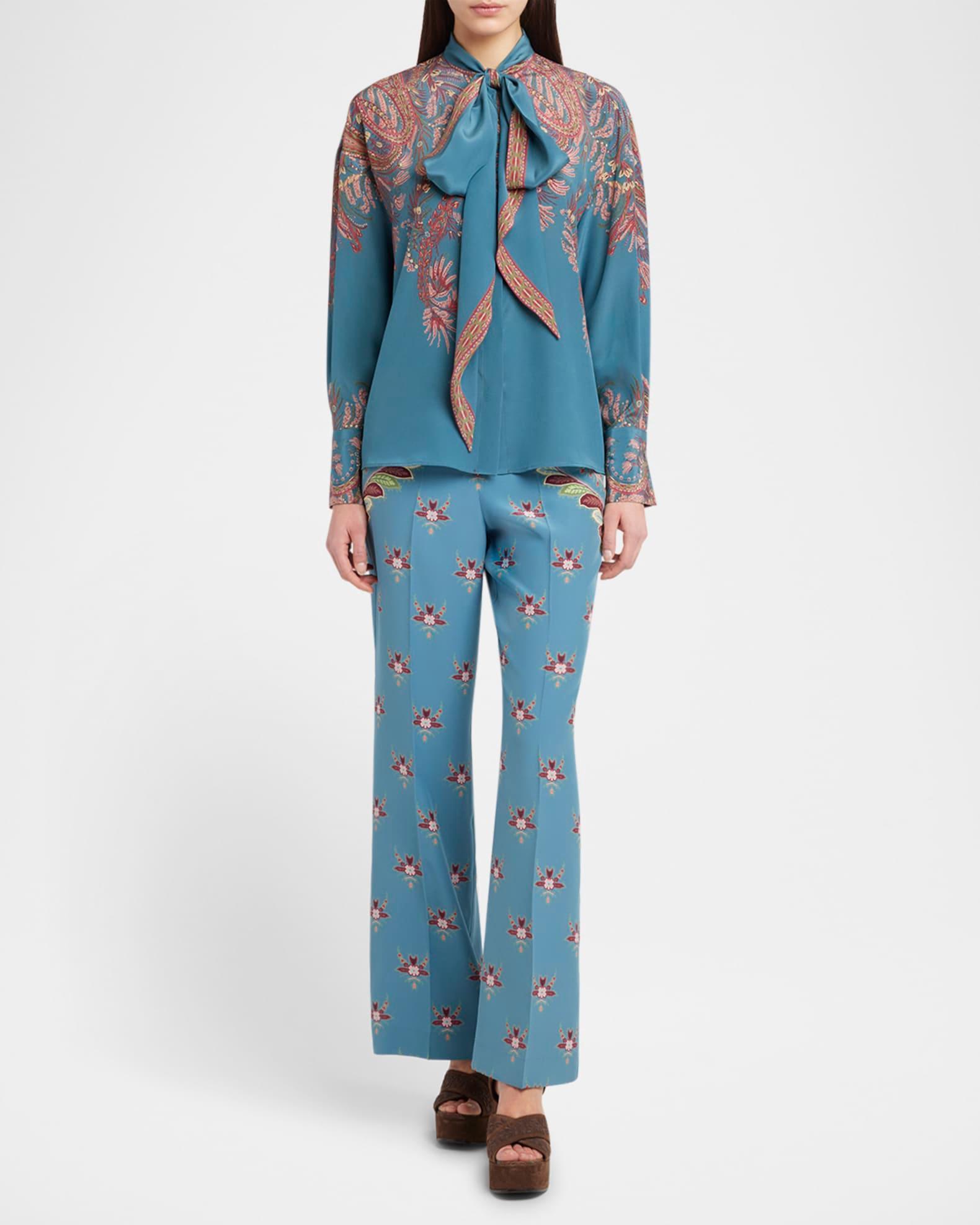 Floral Paisley Silk Bow Blouse Product Image