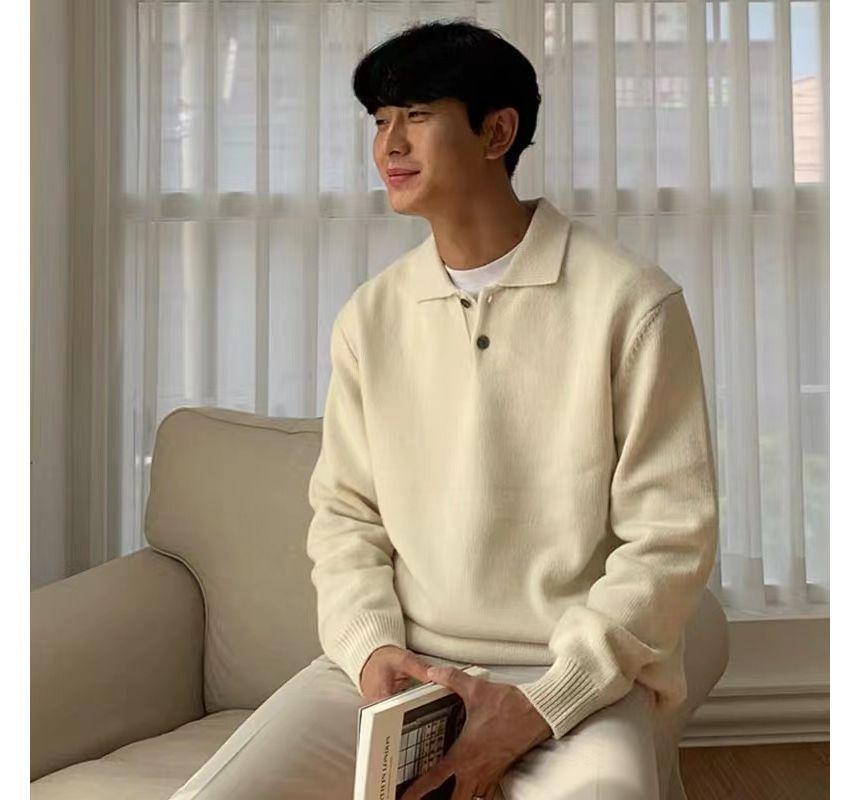 Long-Sleeve Plain Polo-Neck Sweater Product Image