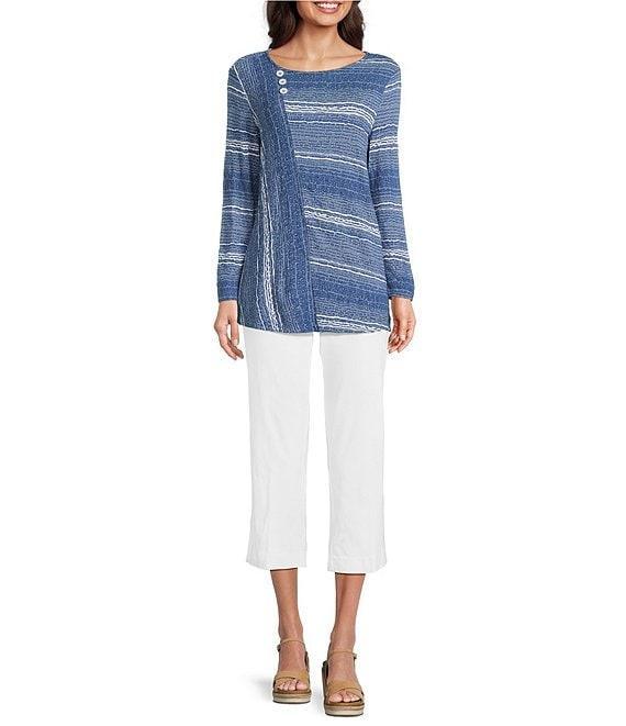 Ali Miles Petite Size Textured Knit Round Neck 3/4 Sleeve Top Product Image