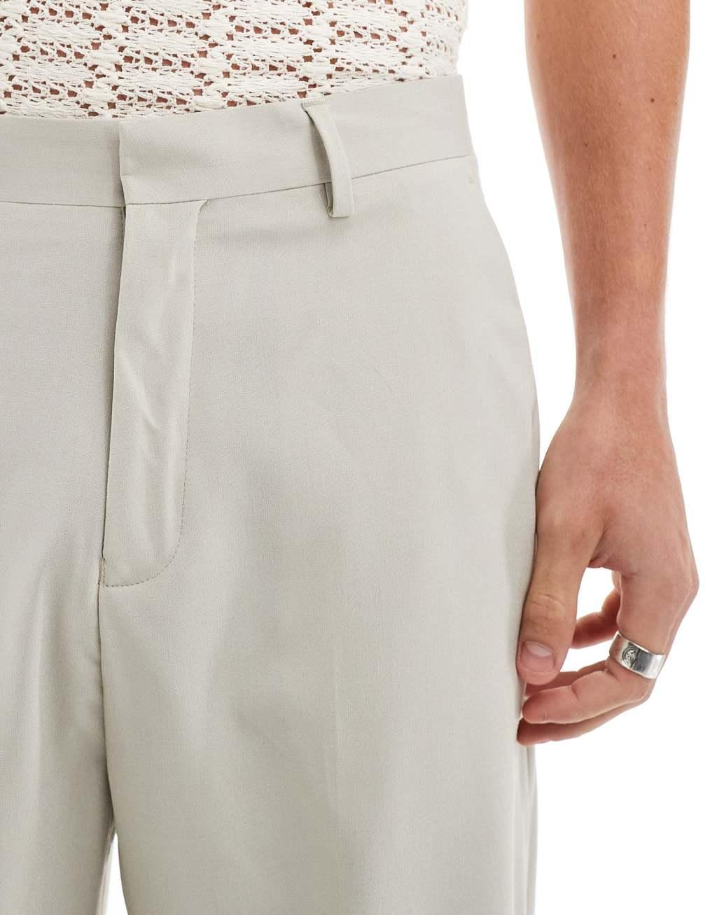 ASOS DESIGN smart wide leg pants in stone Product Image