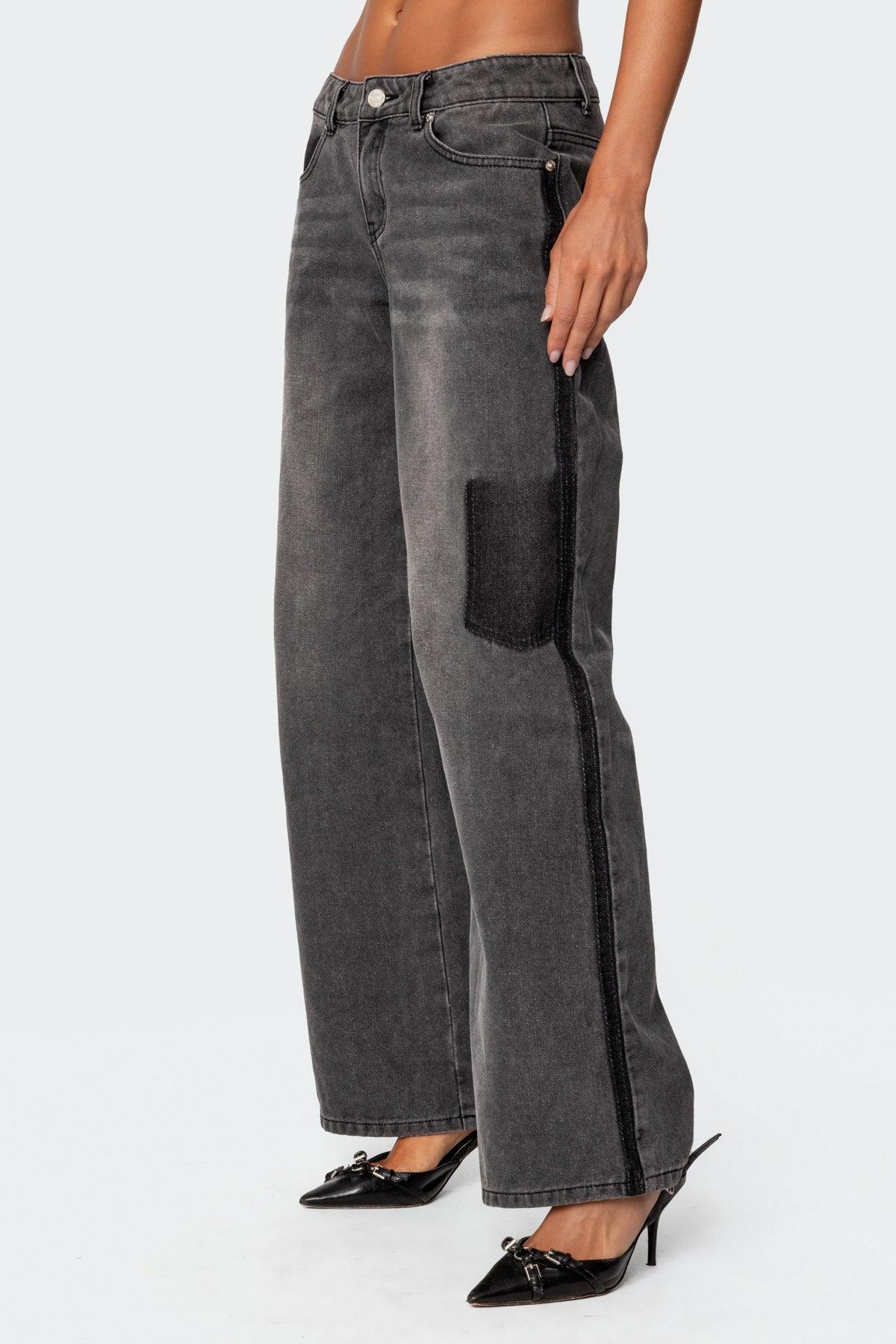 Contrast Pocket Washed Low Rise Jeans Product Image